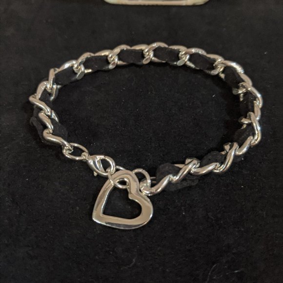 Sterling Silver Heart Link Ribbon Bracelet - Picture 2 of 4
